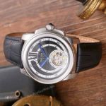 Best Quality Copy Cartier Calibre De Watches Black Dial Leather Strap